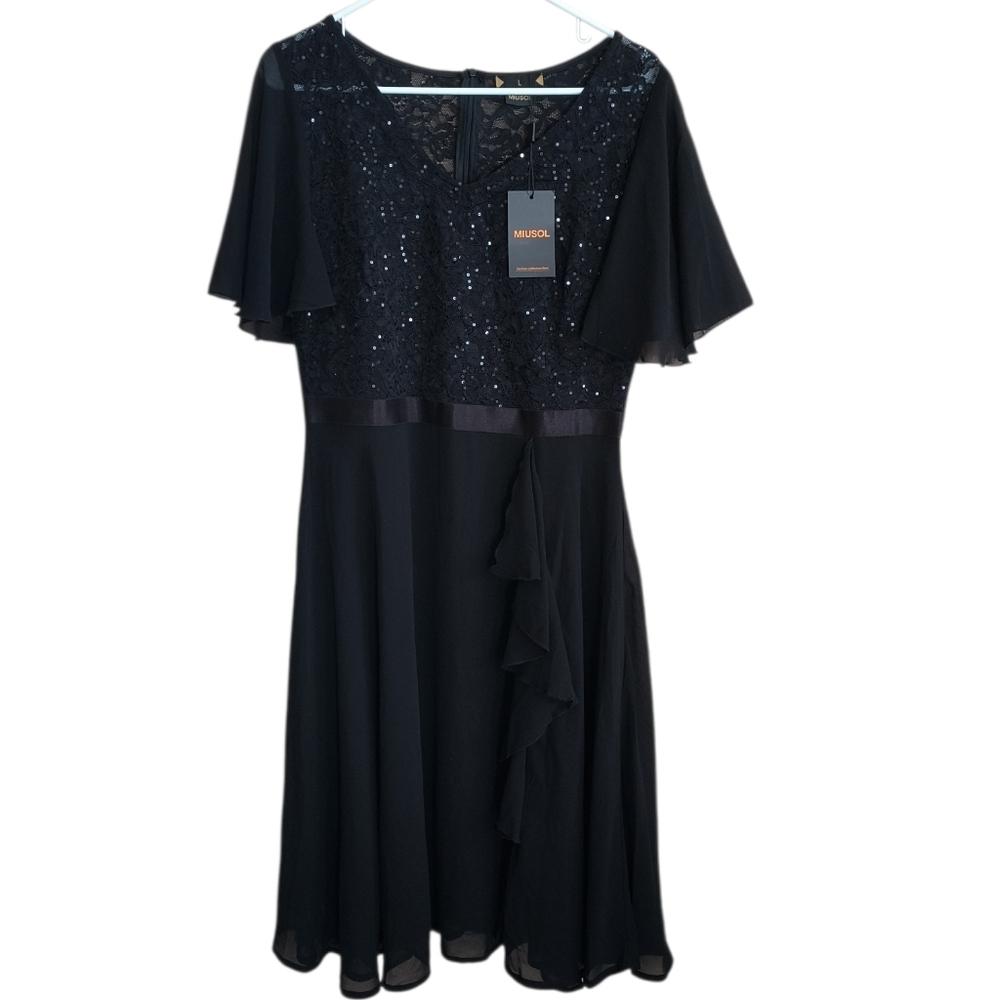 NWT Miusol Black Sequin Midi Dress Size L